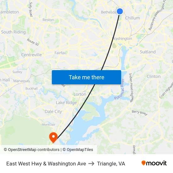 East West Hwy & Washington Ave to Triangle, VA map