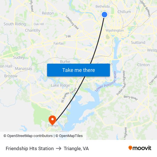 Friendship Hts Station to Triangle, VA map