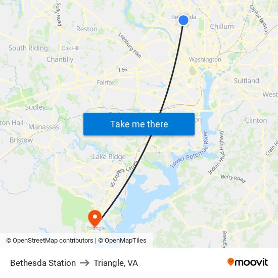 Bethesda Station to Triangle, VA map