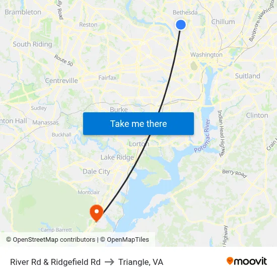 River Rd & Ridgefield Rd to Triangle, VA map