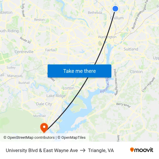 University Blvd & East Wayne Ave to Triangle, VA map