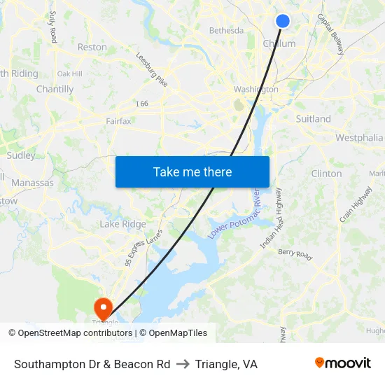 Southampton Dr & Beacon Rd to Triangle, VA map
