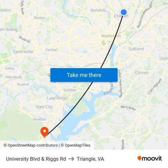 University Blvd & Riggs Rd to Triangle, VA map