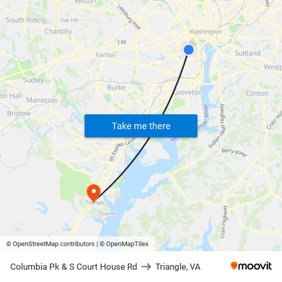 Columbia Pk & S Court House Rd to Triangle, VA map