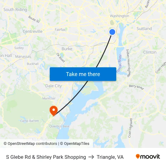 S Glebe Rd & Shirley Park Shopping to Triangle, VA map