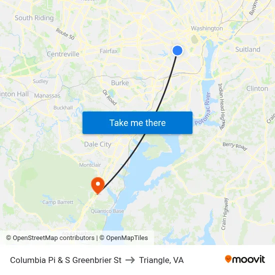 Columbia Pi & S Greenbrier St to Triangle, VA map