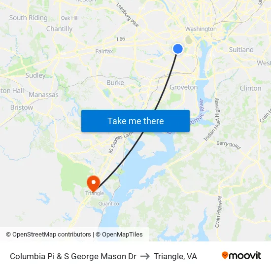 Columbia Pi & S George Mason Dr to Triangle, VA map