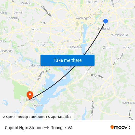 Capitol Hgts Station to Triangle, VA map