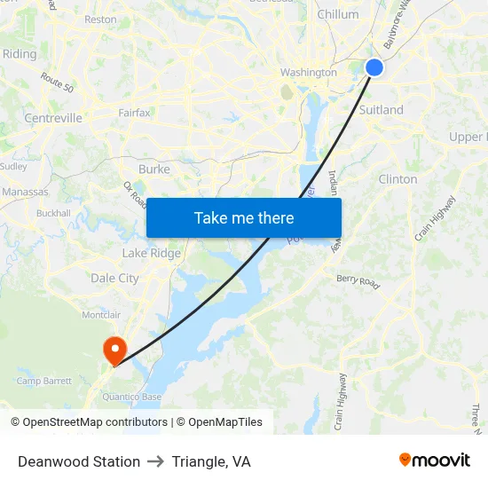 Deanwood Station to Triangle, VA map