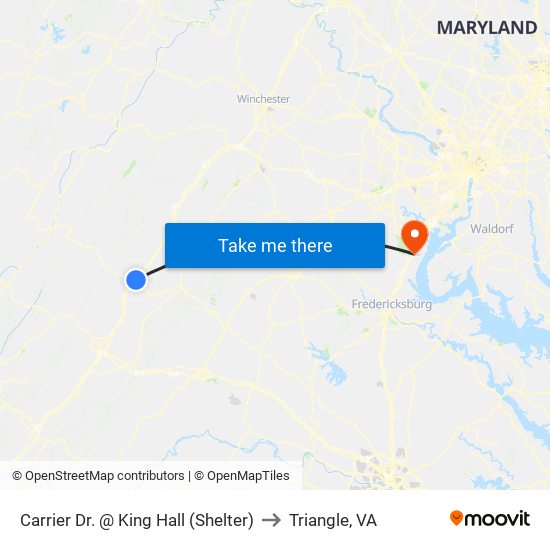 Carrier Dr. @ King Hall (Shelter) to Triangle, VA map