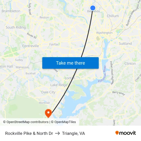 Rockville Pike & North Dr to Triangle, VA map