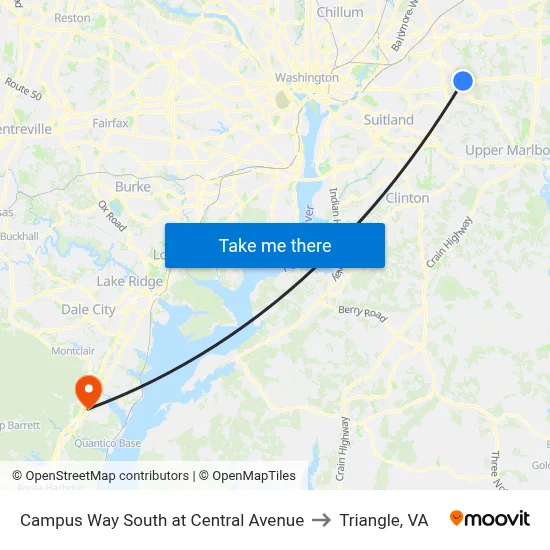 Campus Way South at Central Avenue to Triangle, VA map