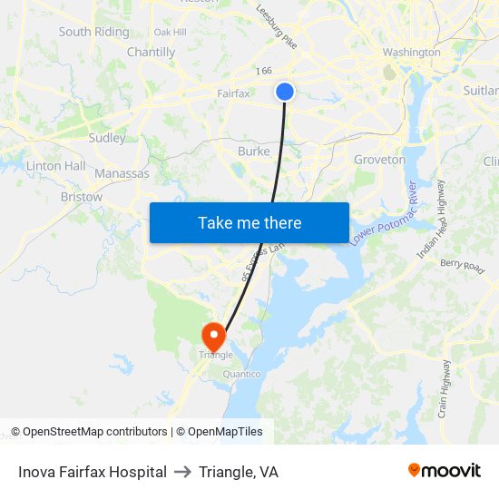 Inova Fairfax Hospital to Triangle, VA map