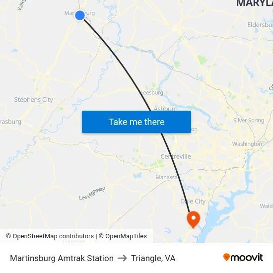 Martinsburg Amtrak Station to Triangle, VA map