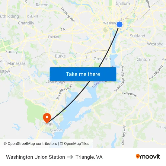 Washington Union Station to Triangle, VA map
