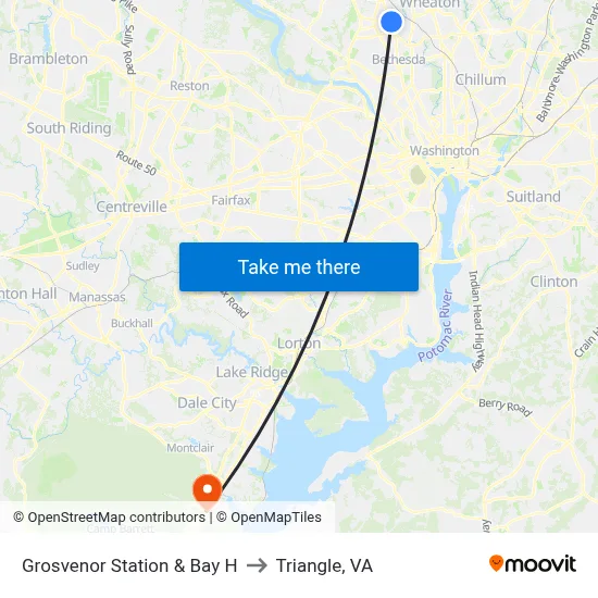 Grosvenor Station & Bay H to Triangle, VA map