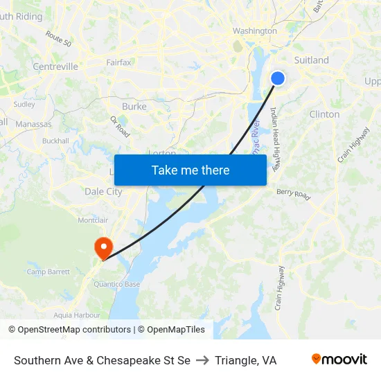 Southern Ave & Chesapeake St Se to Triangle, VA map