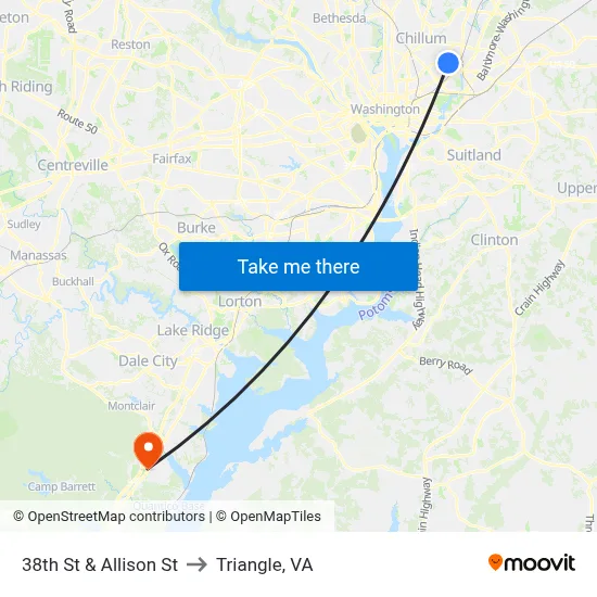 38th St & Allison St to Triangle, VA map