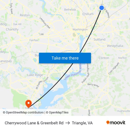 Cherrywood Lane & Greenbelt Rd to Triangle, VA map