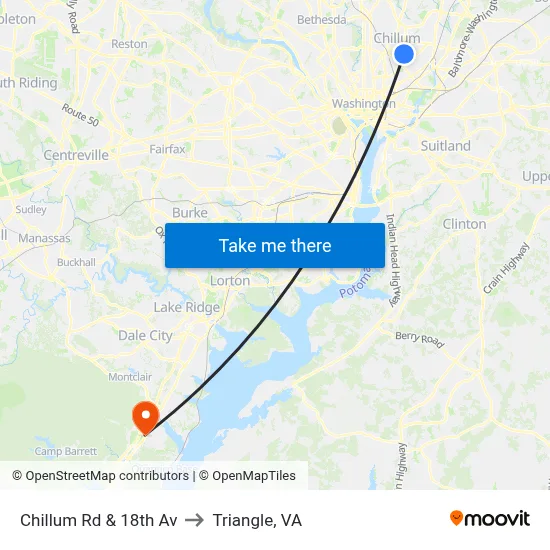 Chillum Rd & 18th Av to Triangle, VA map