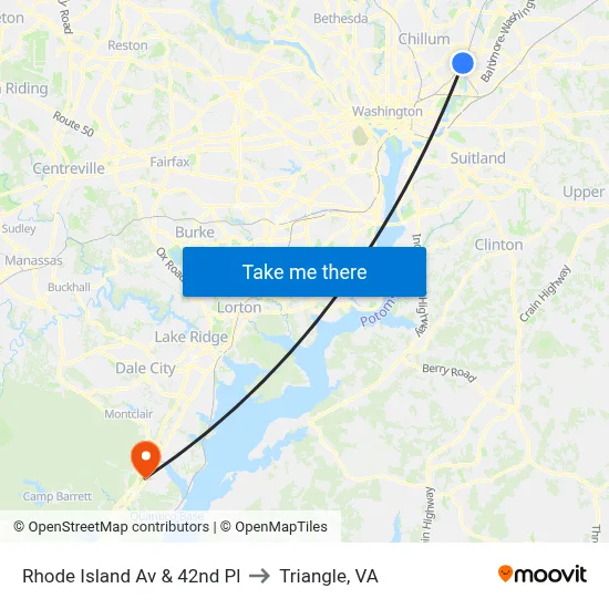 Rhode Island Av & 42nd Pl to Triangle, VA map