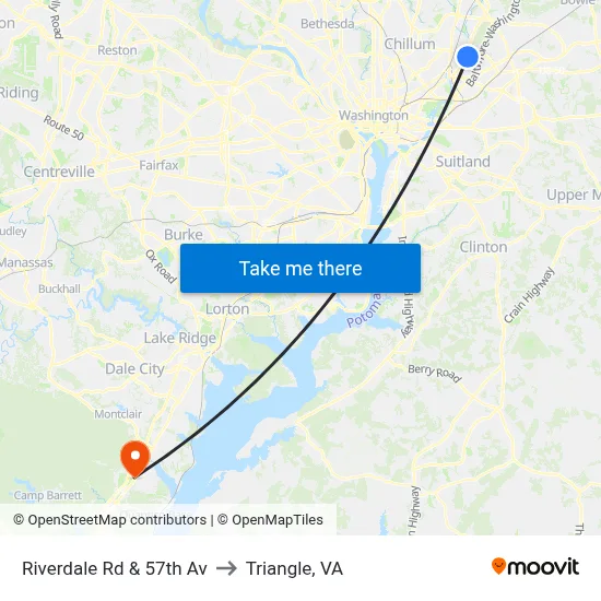 Riverdale Rd & 57th Av to Triangle, VA map