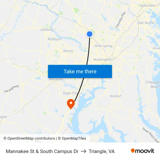 Mannakee St & South Campus Dr to Triangle, VA map