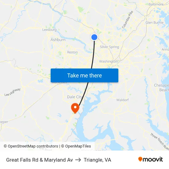 Great Falls Rd & Maryland Av to Triangle, VA map