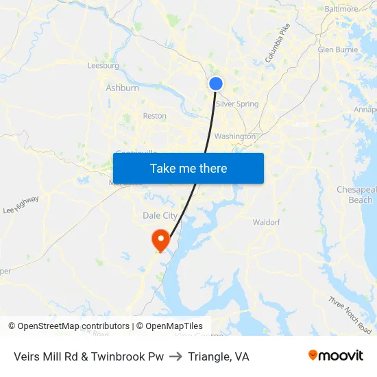 Veirs Mill Rd & Twinbrook Pw to Triangle, VA map