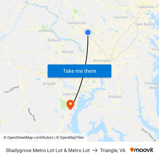 Shadygrove Metro Lot Lot & Metro Lot to Triangle, VA map