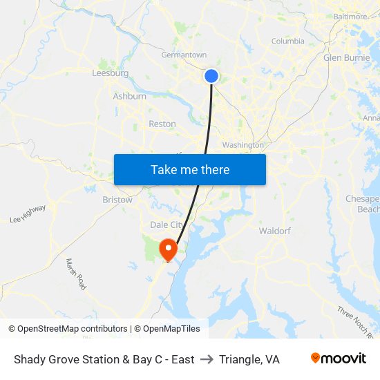 Shady Grove Station & Bay C - East to Triangle, VA map