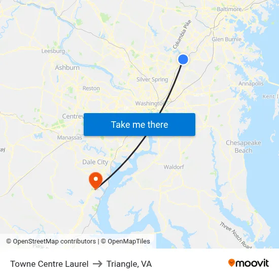 Towne Centre Laurel to Triangle, VA map
