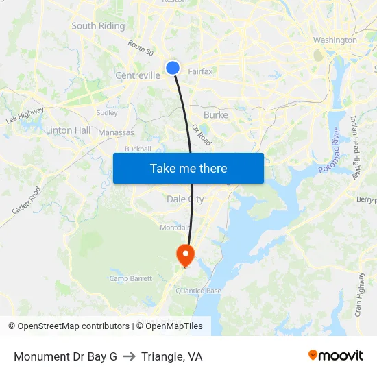Monument Dr Bay G to Triangle, VA map