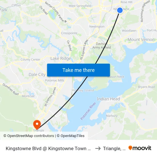 Kingstowne Blvd @ Kingstowne Town Centre to Triangle, VA map