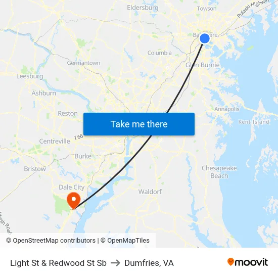Light St & Redwood St Sb to Dumfries, VA map