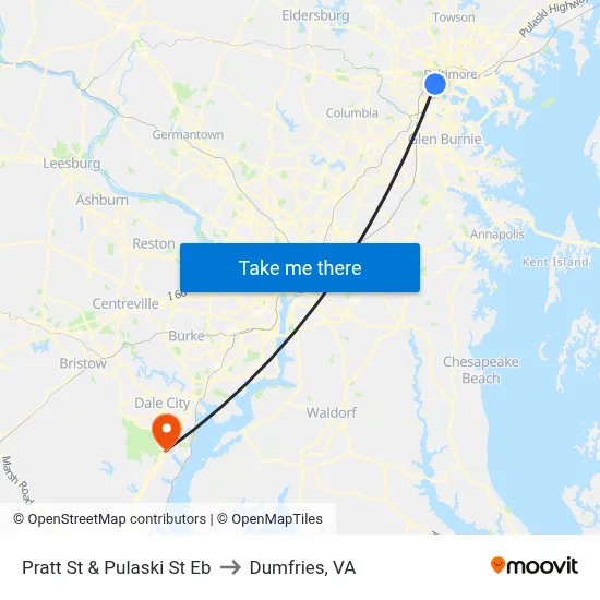 Pratt St & Pulaski St Eb to Dumfries, VA map
