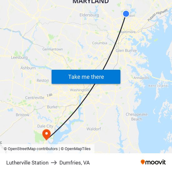Lutherville Station to Dumfries, VA map