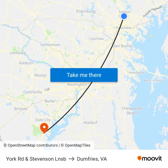 York Rd & Stevenson Lnsb to Dumfries, VA map