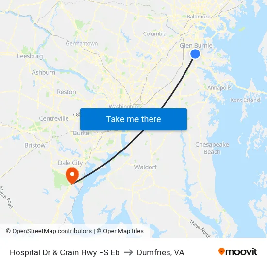 Hospital Dr & Crain Hwy FS Eb to Dumfries, VA map