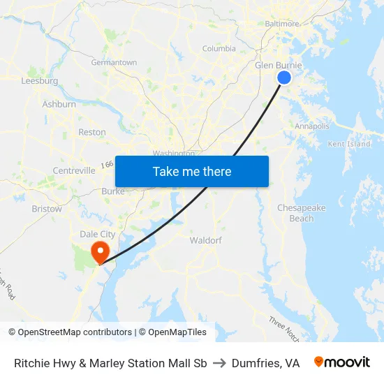 Ritchie Hwy & Marley Station Mall Sb to Dumfries, VA map