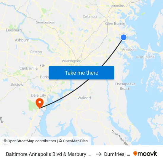 Baltimore Annapolis Blvd & Marbury Rd Sb to Dumfries, VA map