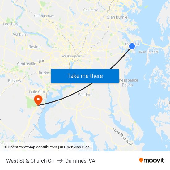 West St & Church Cir to Dumfries, VA map