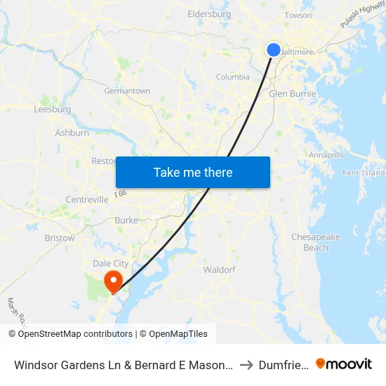 Windsor Gardens Ln & Bernard E Mason Apartments Eb to Dumfries, VA map