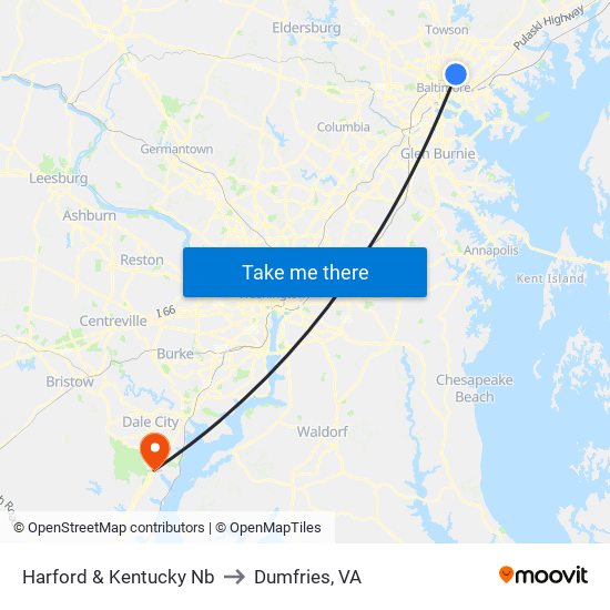 Harford & Kentucky Nb to Dumfries, VA map