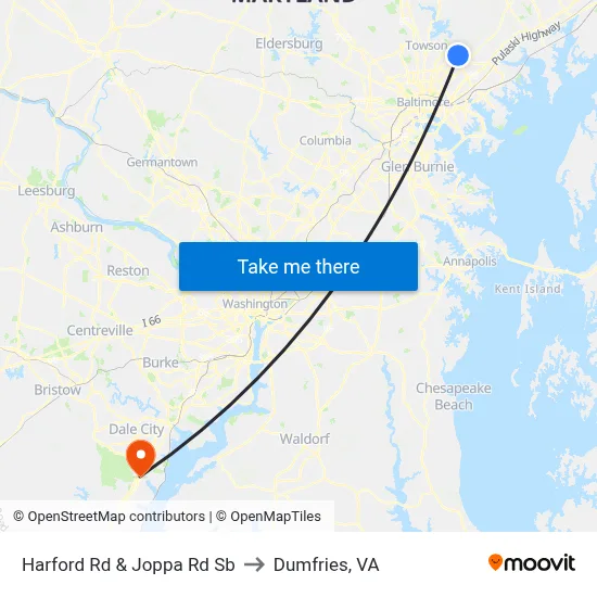 Harford Rd & Joppa Rd Sb to Dumfries, VA map