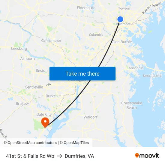 41st St & Falls Rd Wb to Dumfries, VA map