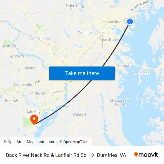 Back River Neck Rd & Lanflair Rd Sb to Dumfries, VA map