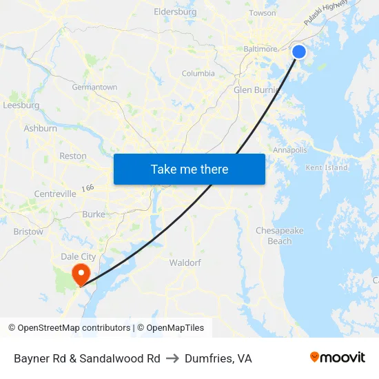 Bayner Rd & Sandalwood Rd to Dumfries, VA map