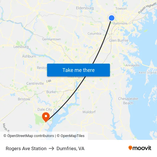 Rogers Ave Station to Dumfries, VA map