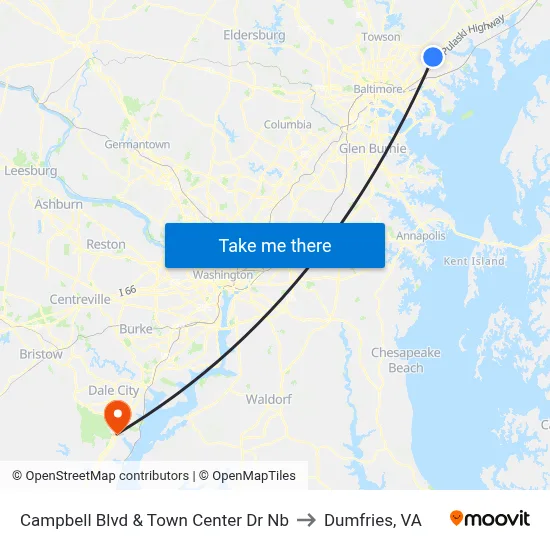 Campbell Blvd & Town Center Dr Nb to Dumfries, VA map
